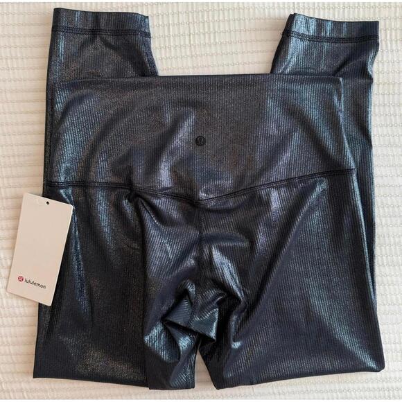 NWT Lululemon Align High-Rise Ribbed Pant 25" Shine Foil Print Black Night - 10 - Picture 4 of 8